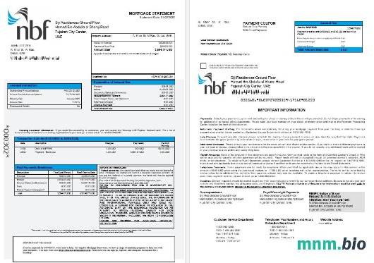 ZEA Fujeirah National Bank wyciąg z kredytu hipotecznego w formatach Word i PDF 1-2